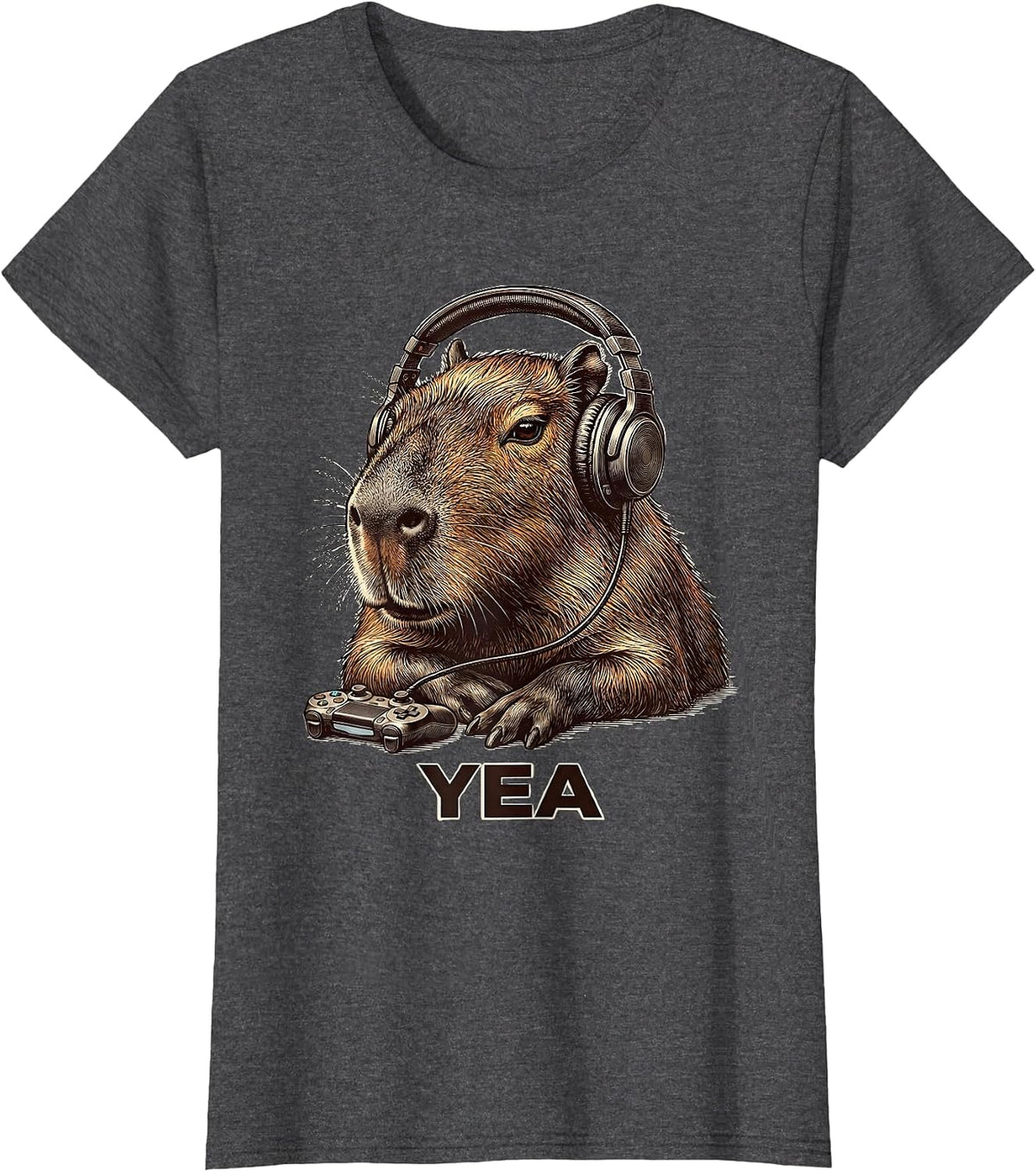 Women's Yea Funny Capybara Gamer Meme Humor Teen Gift T-Shirt - Dark Heather Grey