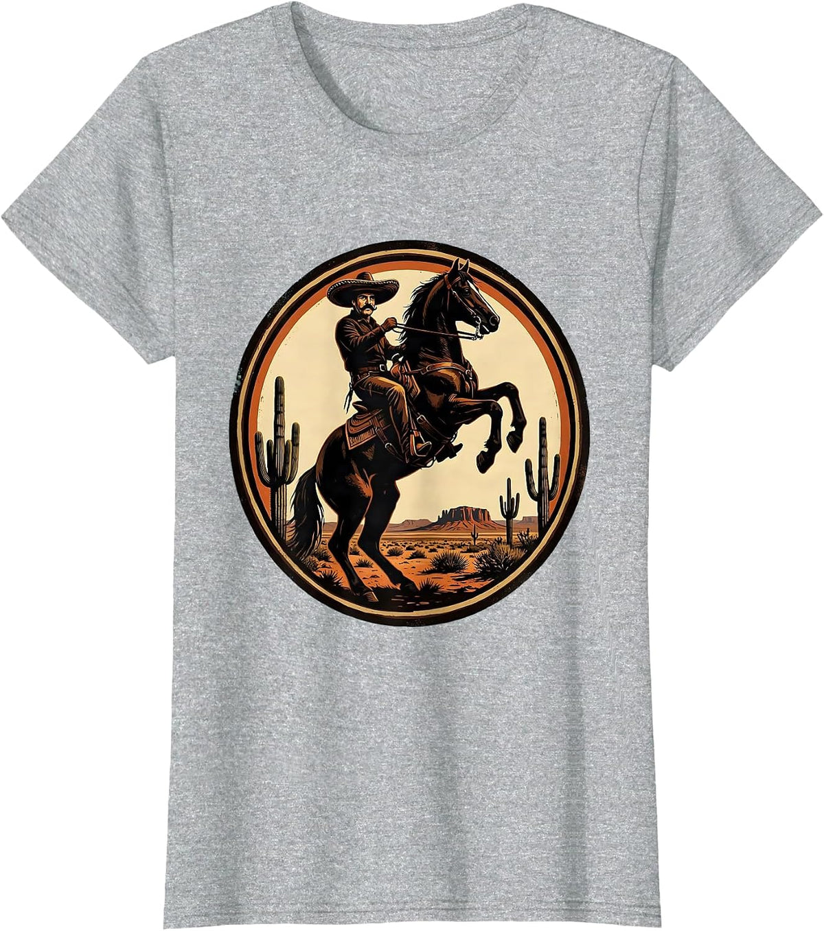 Women's Mustachioed Rider Desert Horseback Mexican Art T-Shirt - Heather Grey