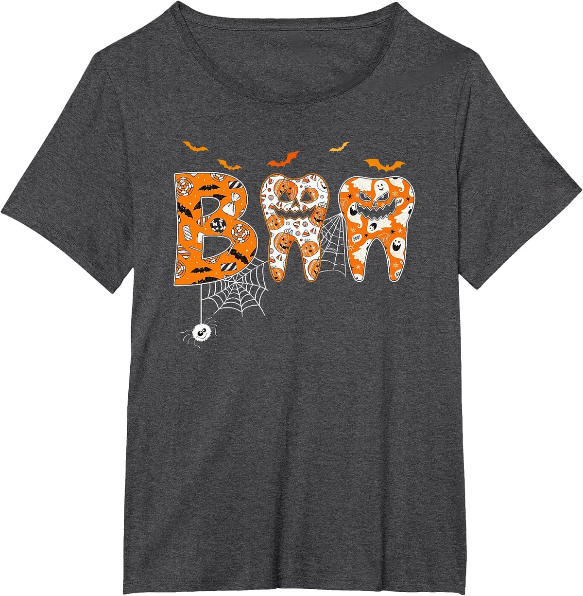 Boo Teeth Pumpkin Dentist Dental Hygienist Halloween Costume T-Shirt - Dark Heather Grey