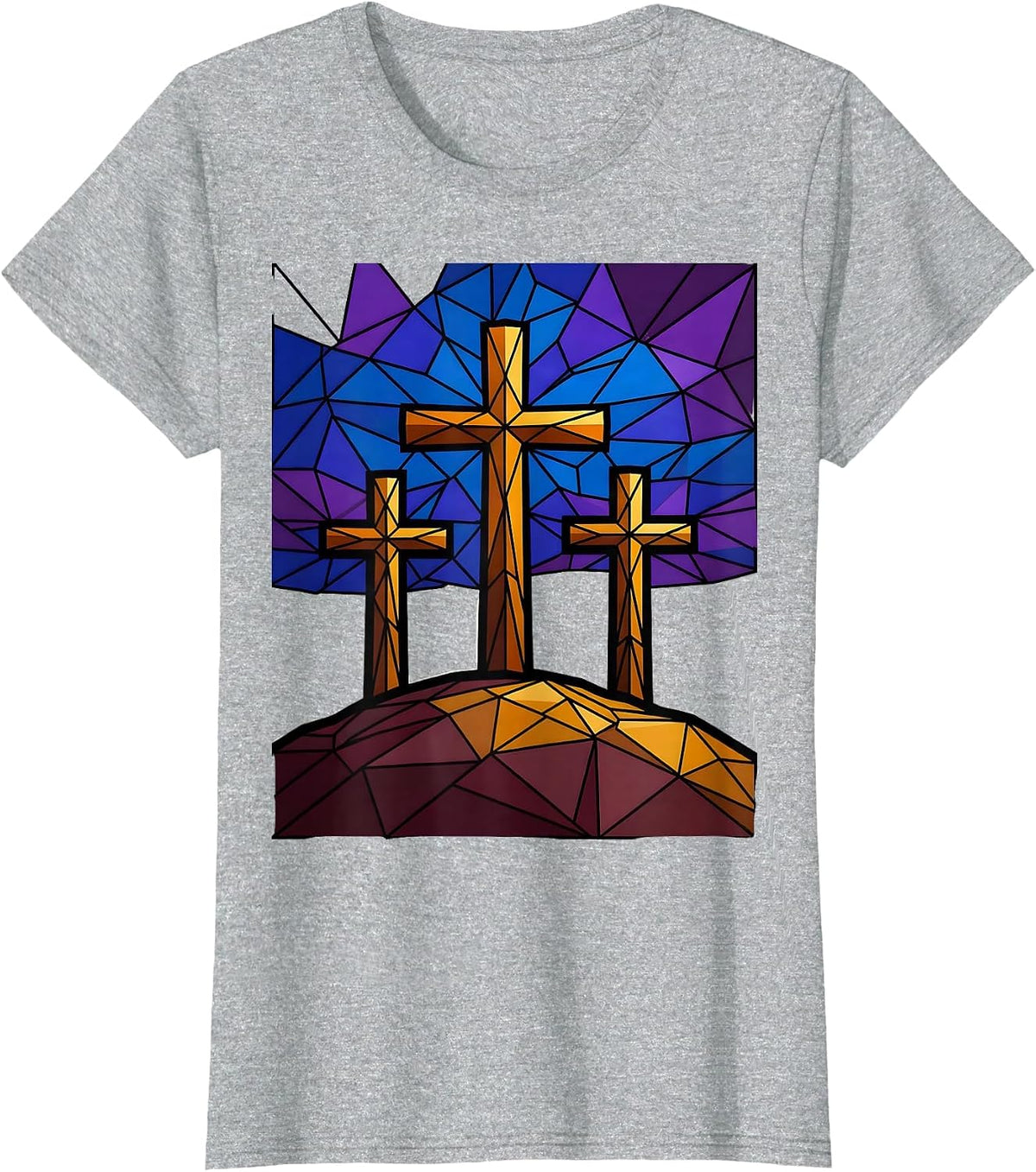 Three Crosses on Barren Hilltop Christian Design T-Shirt - Heather Grey