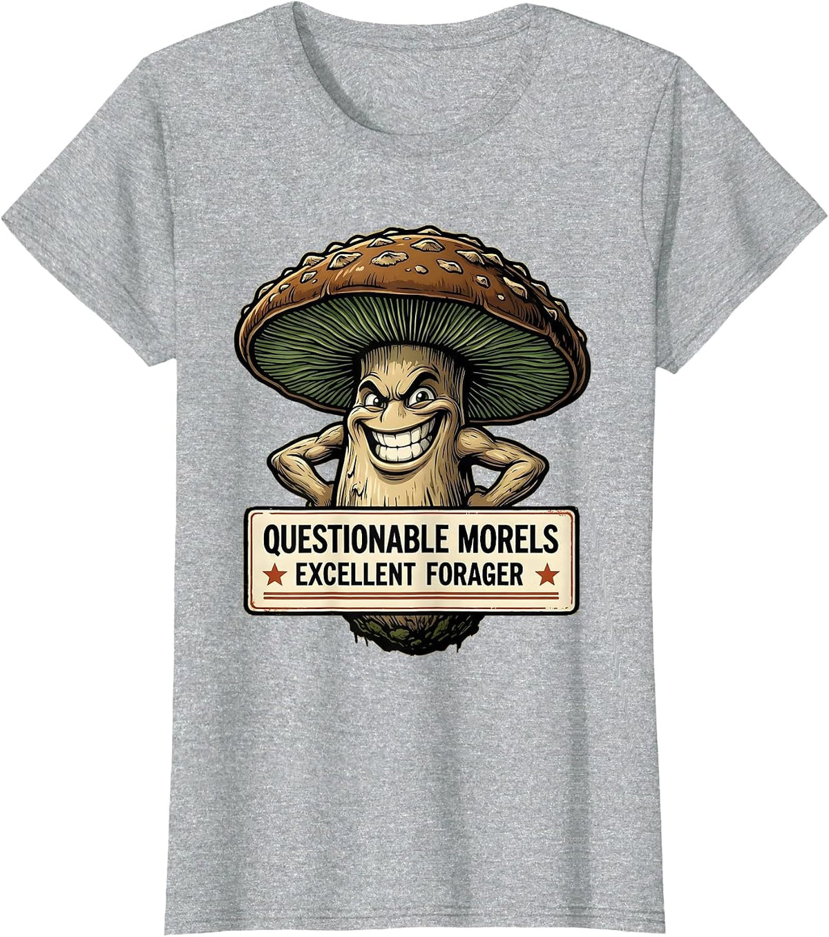 Questionable Morels Excellent Forager Funny Mushroom Forager T-Shirt - Heather Grey