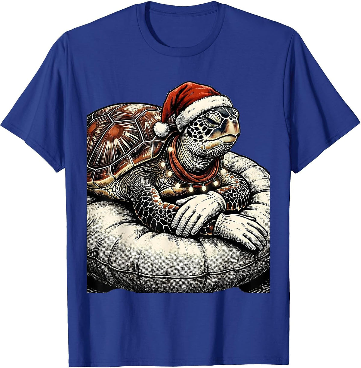 Sea Turtle Santa Hat Retro Cartoon Holiday Novelty T-Shirt - Royal Blue