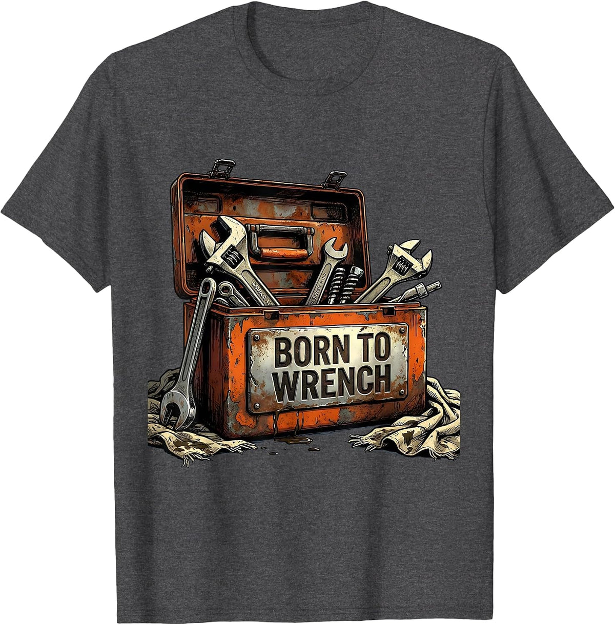 Men's Born to Wrench Mechanic Graphic Design T-Shirt - Dark Heather Grey