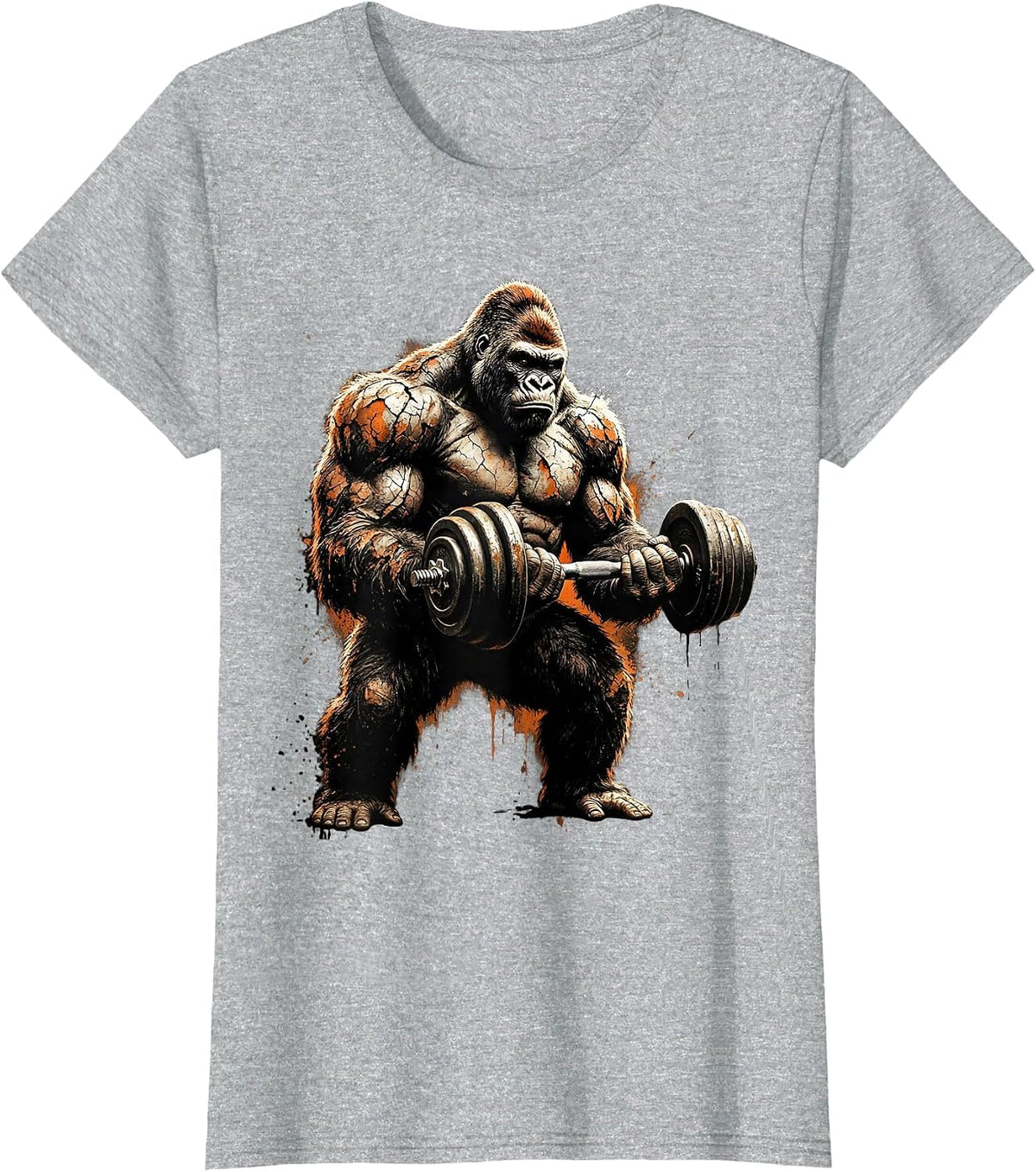 Gorilla Dumbbell Curls Gym Workout Graphic T-Shirt - Heather Grey