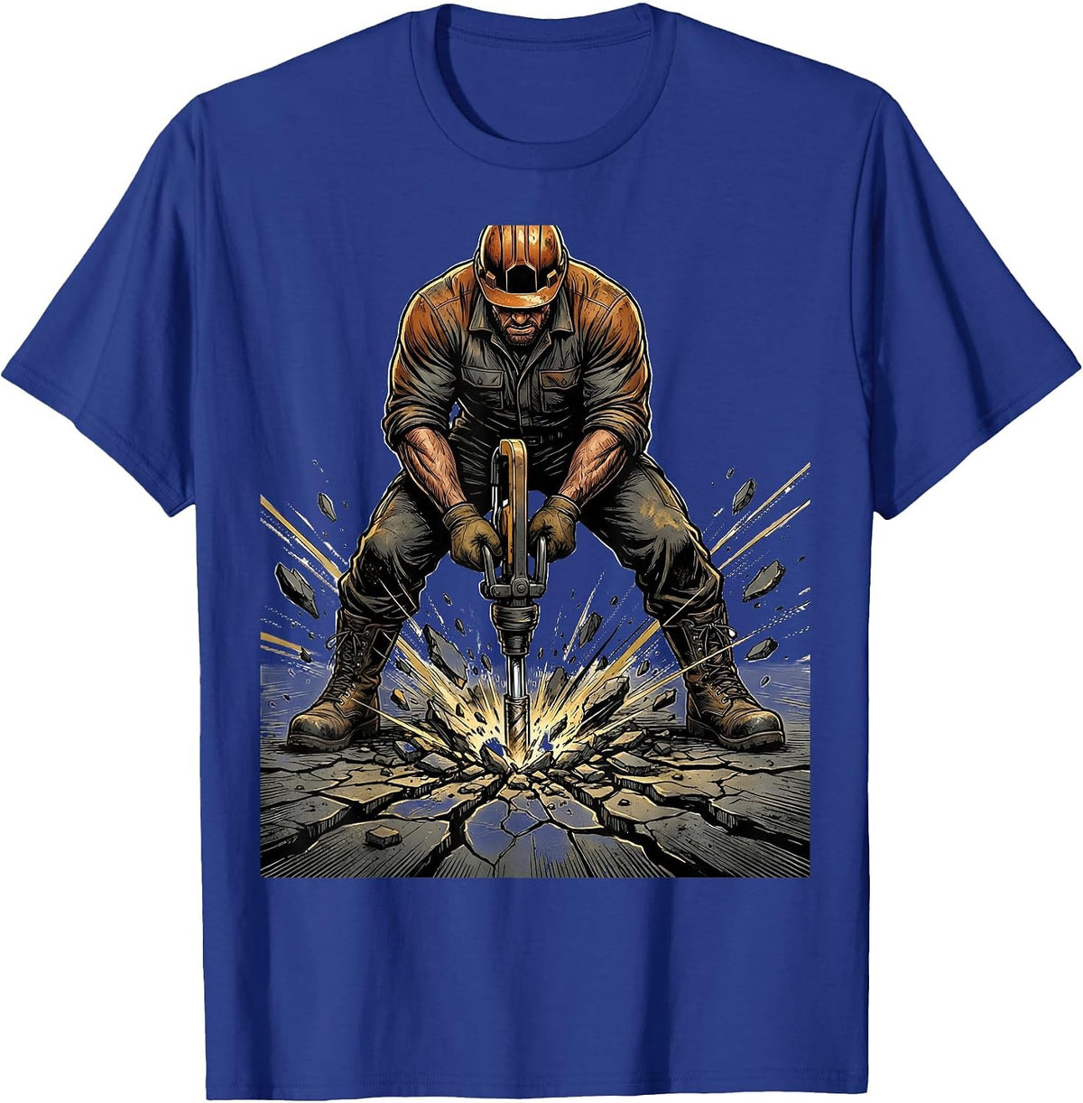 Jackhammer Cracked Pavement Blue Collar Graphic T-Shirt - Royal Blue