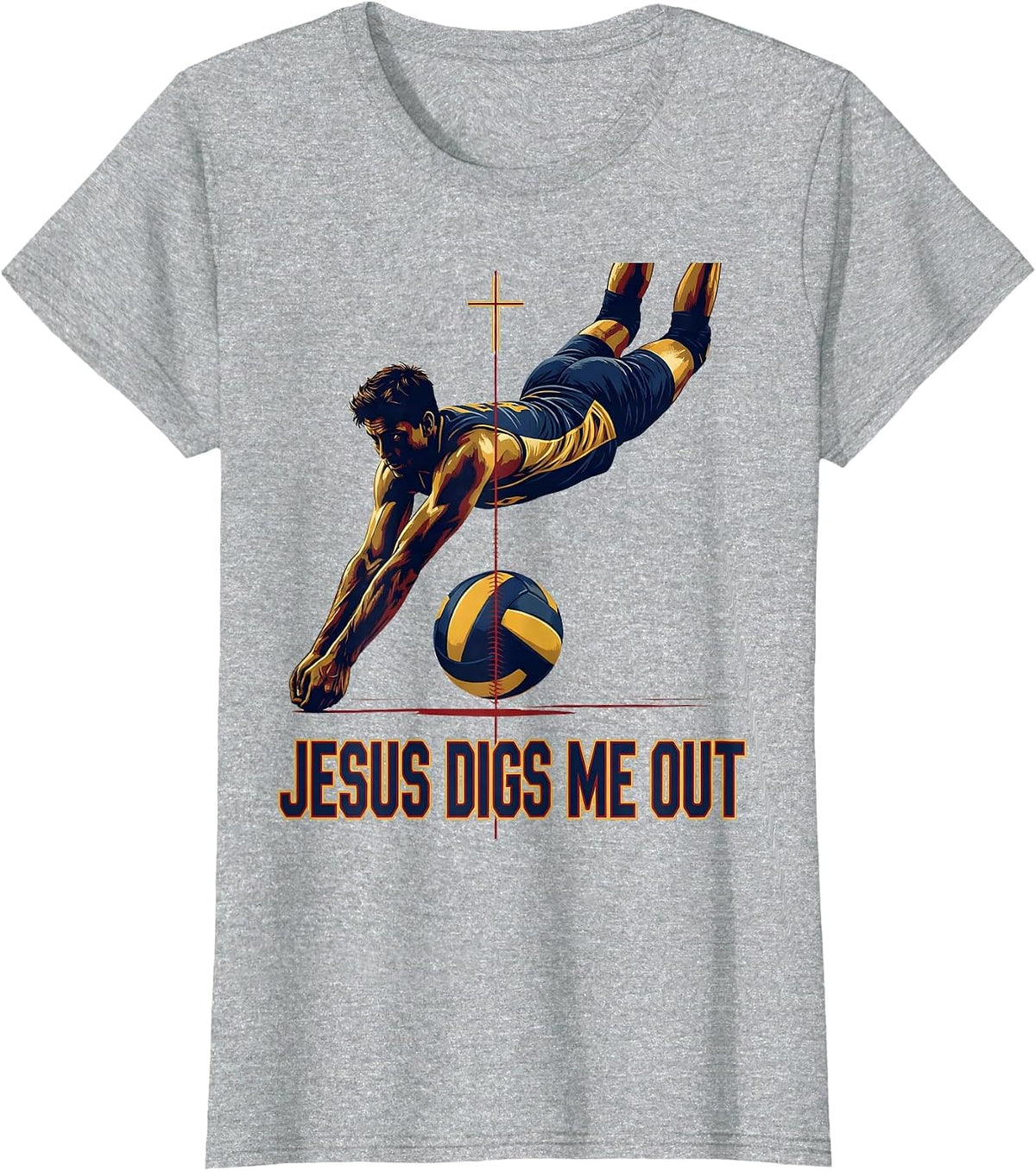 Jesus Digs Me Out Sports Christian Volleyball Player Gift T-Shirt - Heather Grey