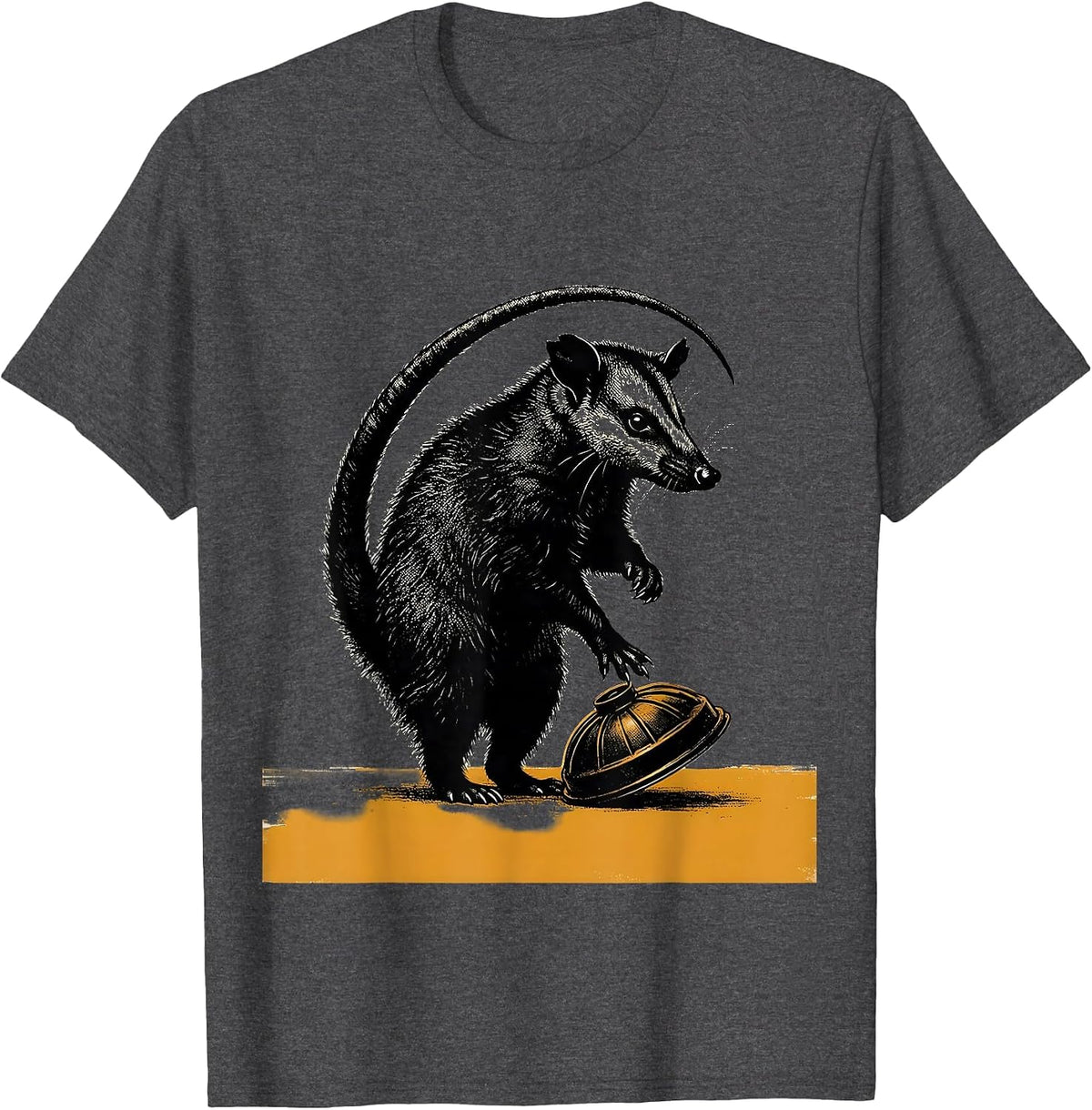 Dark Opossum Silhouette Calm Benediction Absurdist Humor T-Shirt - Dark Heather Grey
