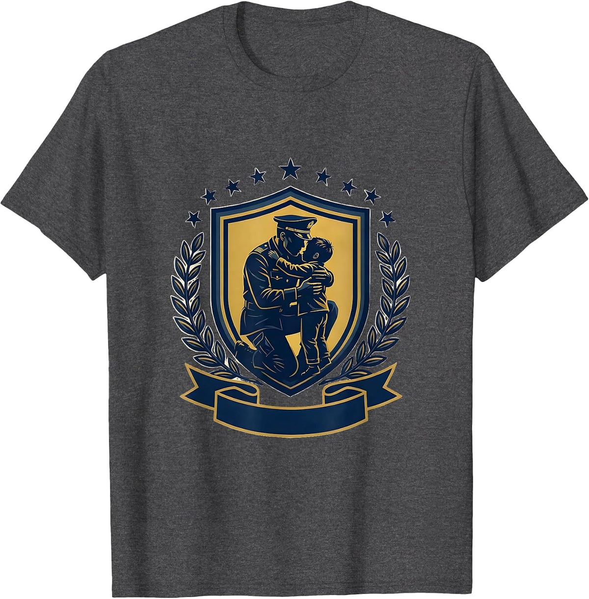 Patriot Day Kids Soldier Homecoming Hug Design T-Shirt - Dark Heather Grey