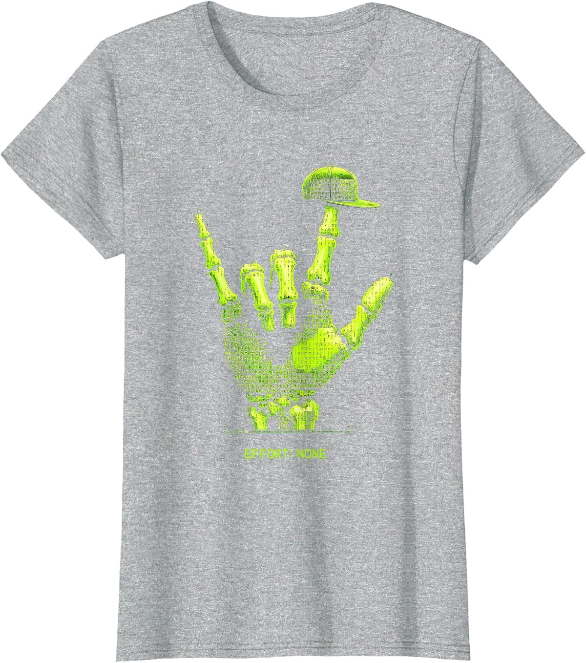 Women's Effort: None Ascii Terminal Art Skeleton Rock On Bruh T-Shirt - Heather Grey