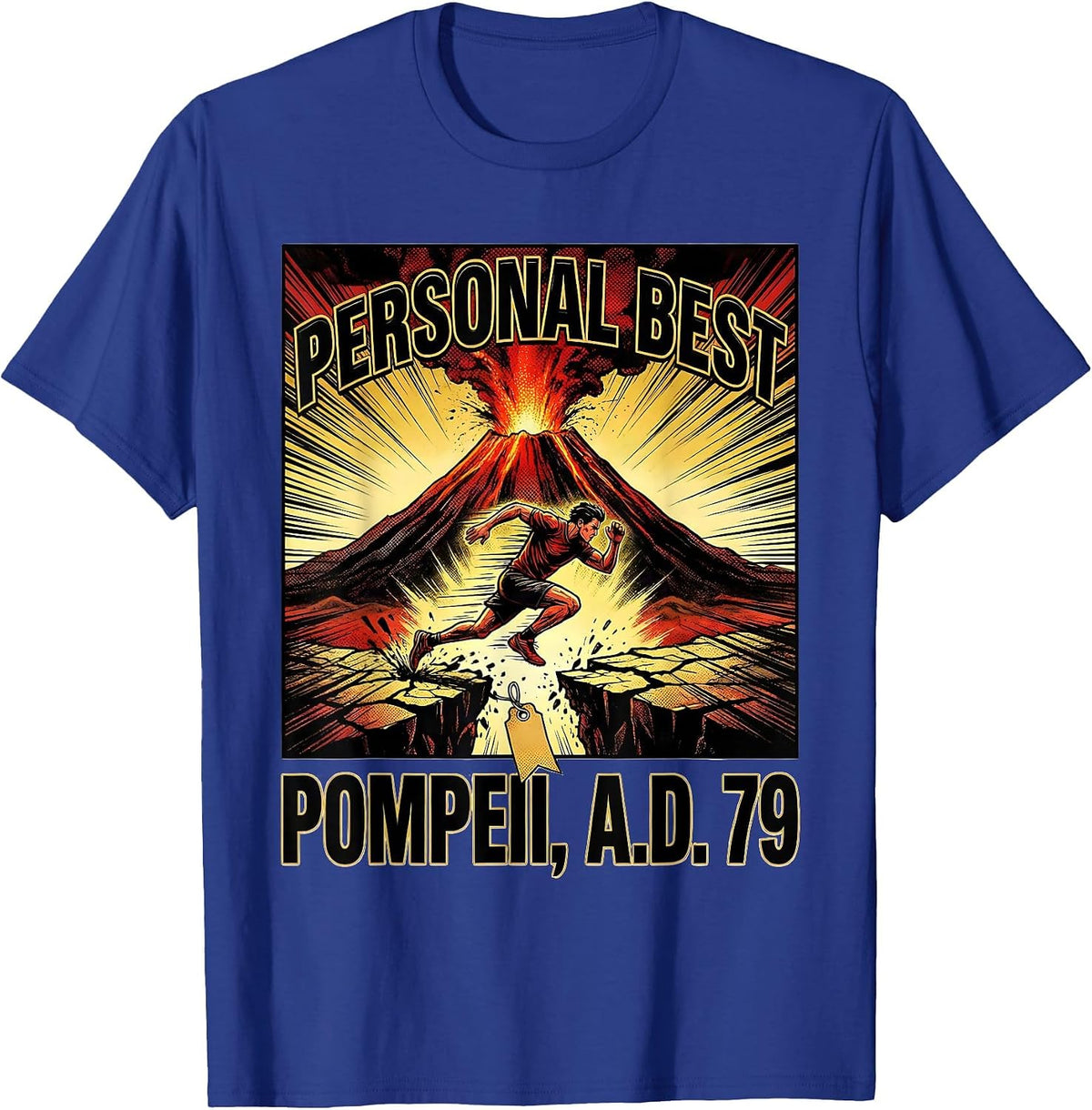 Men's Personal Best Pompeii A.D. 79 Comic Book Volcano History T-Shirt - Royal Blue