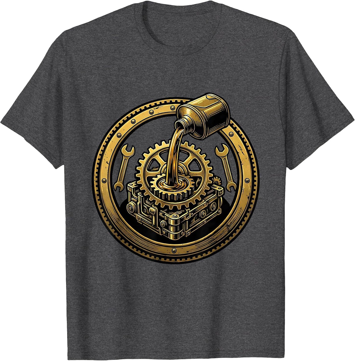 Oil Can Engine Gear Mechanic Illustration T-Shirt - Dark Heather Grey