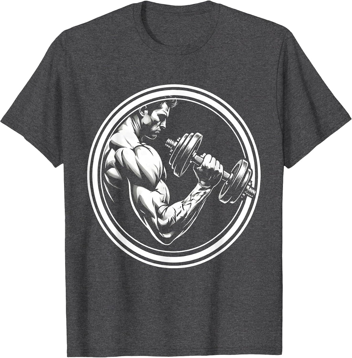 Dumbbell Curl Gym Workout Graphic Design T-Shirt - Dark Heather Grey