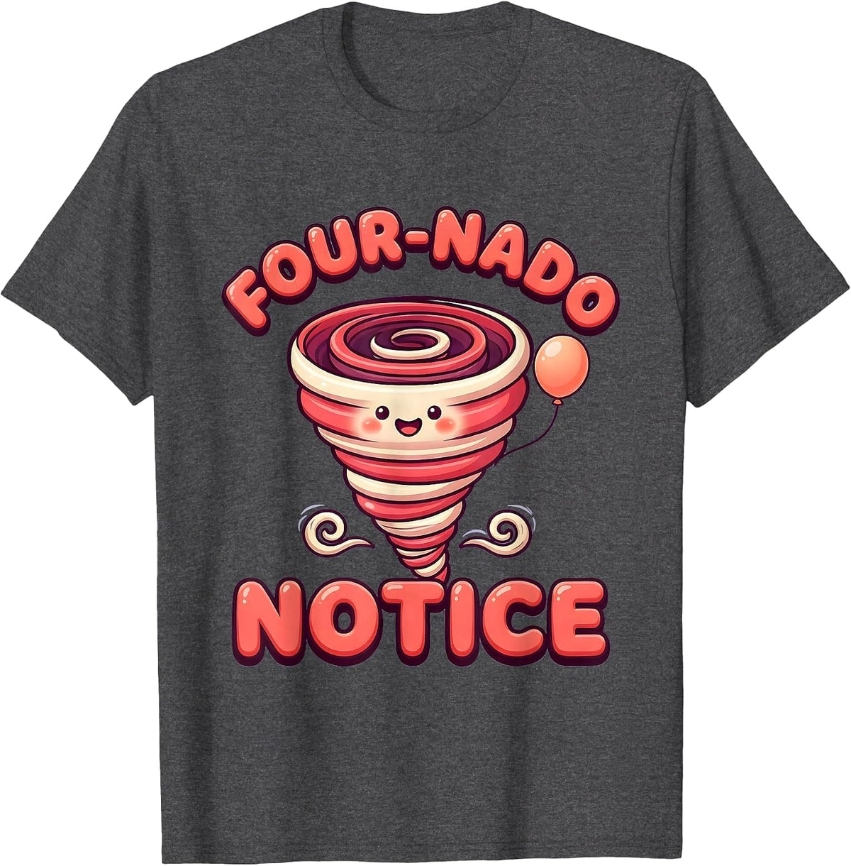 Four-Nado Notice Cute Kawaii Tornado Pun Kids Birthday Party T-Shirt - Dark Heather Grey