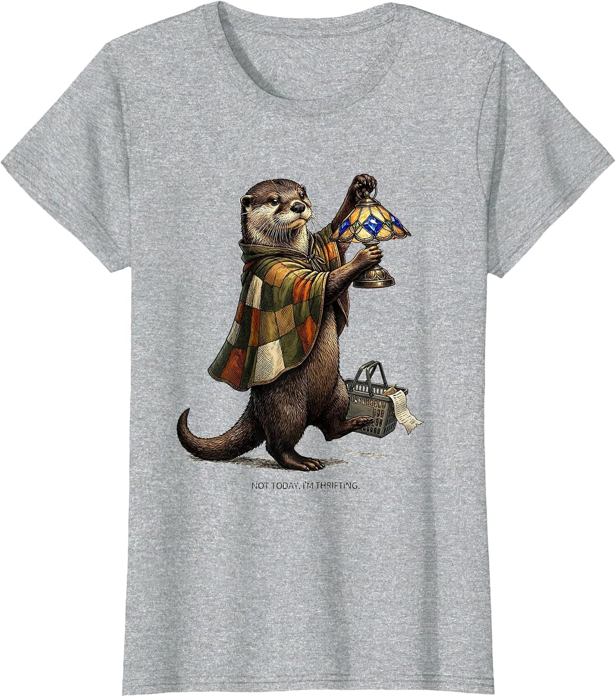 Women's Not Today, I'm Thrifting Funny Otter Thrifting Collector T-Shirt - Heather Grey