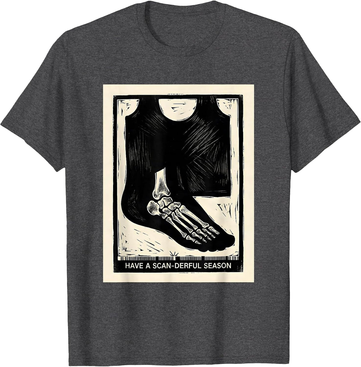 Have A Scan-derful Season Linocut Radiology Tech Christmas T-Shirt - Dark Heather Grey