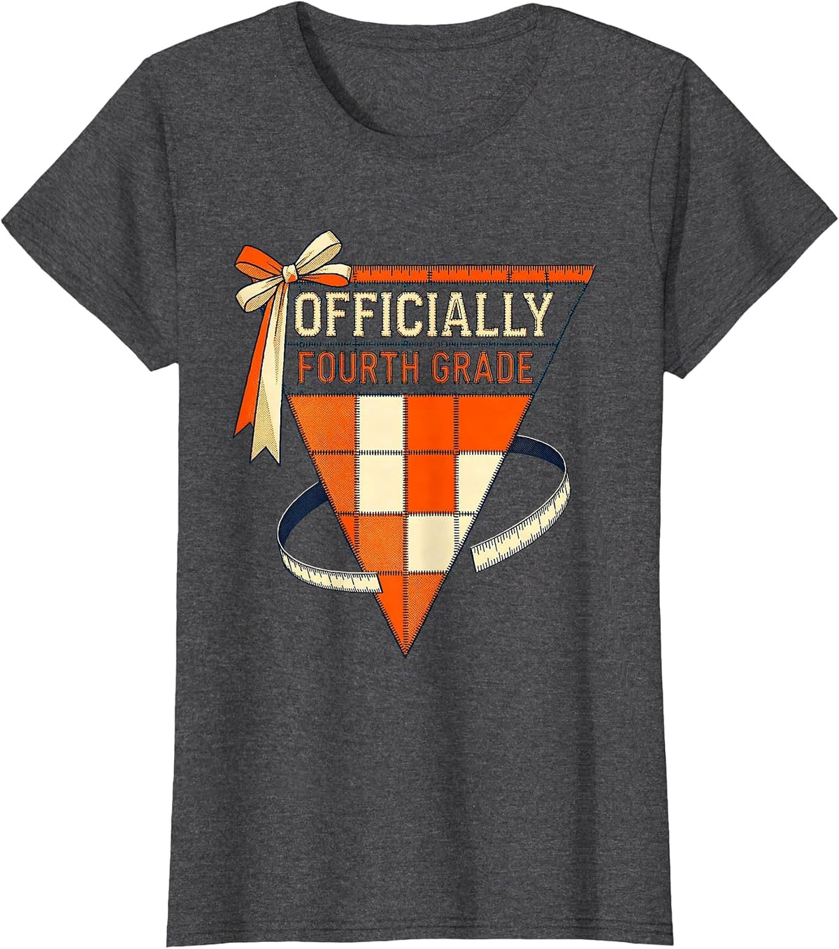 Women's Officially Fourth Grade Risograph Back To School Girl T-Shirt - Dark Heather Grey