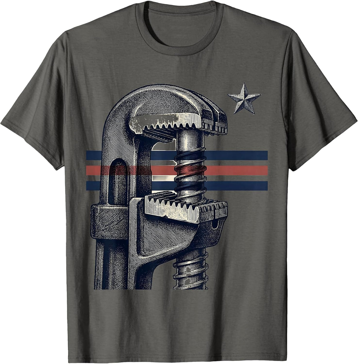 Hydraulic Pipe Tong Mechanic American Flag Oilfield Worker T-Shirt - Asphalt Grey