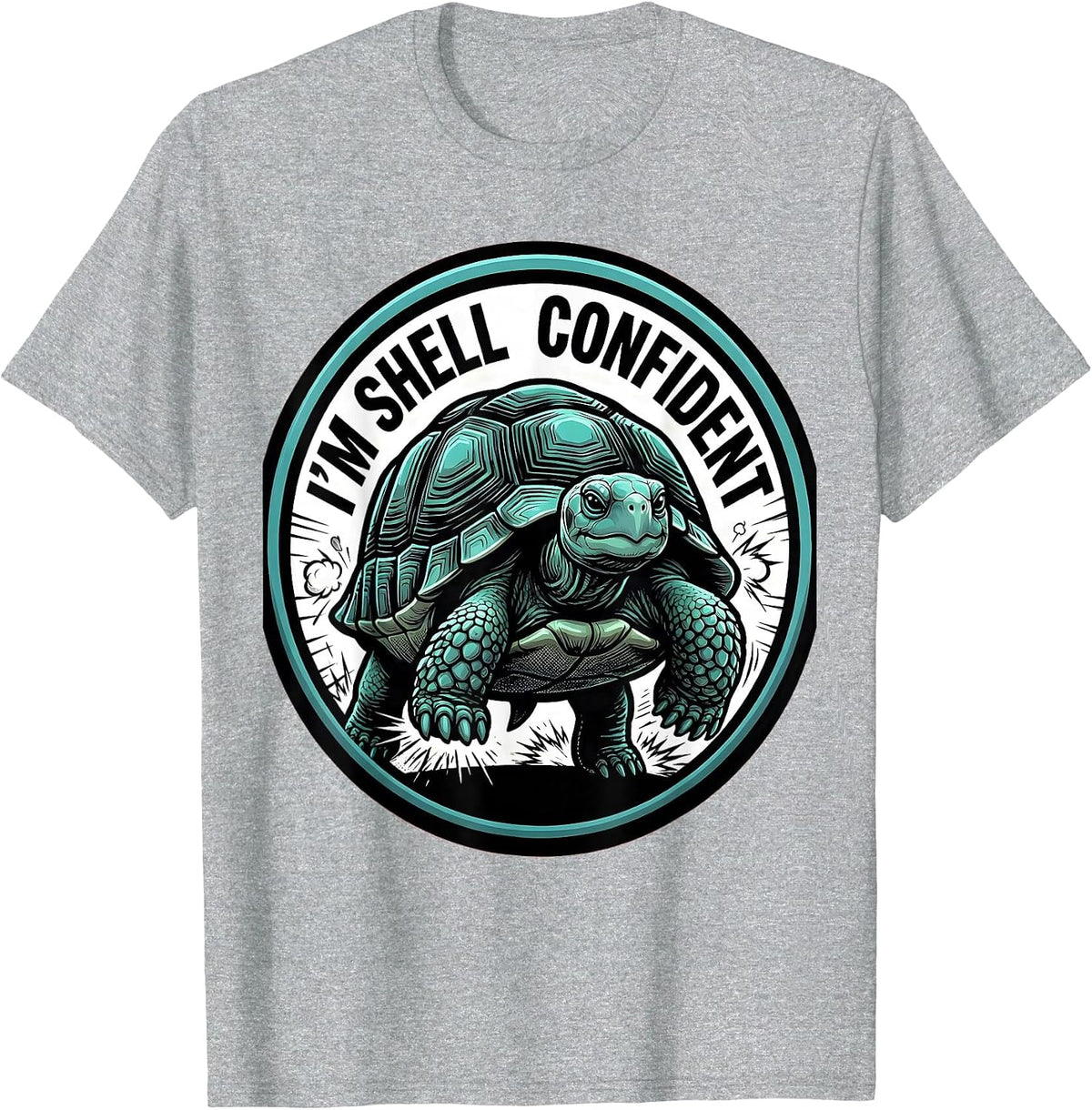 Men's I'm Shell Confident Comic Book Funny Turtle Lover Pet Owner T-Shirt - Heather Grey