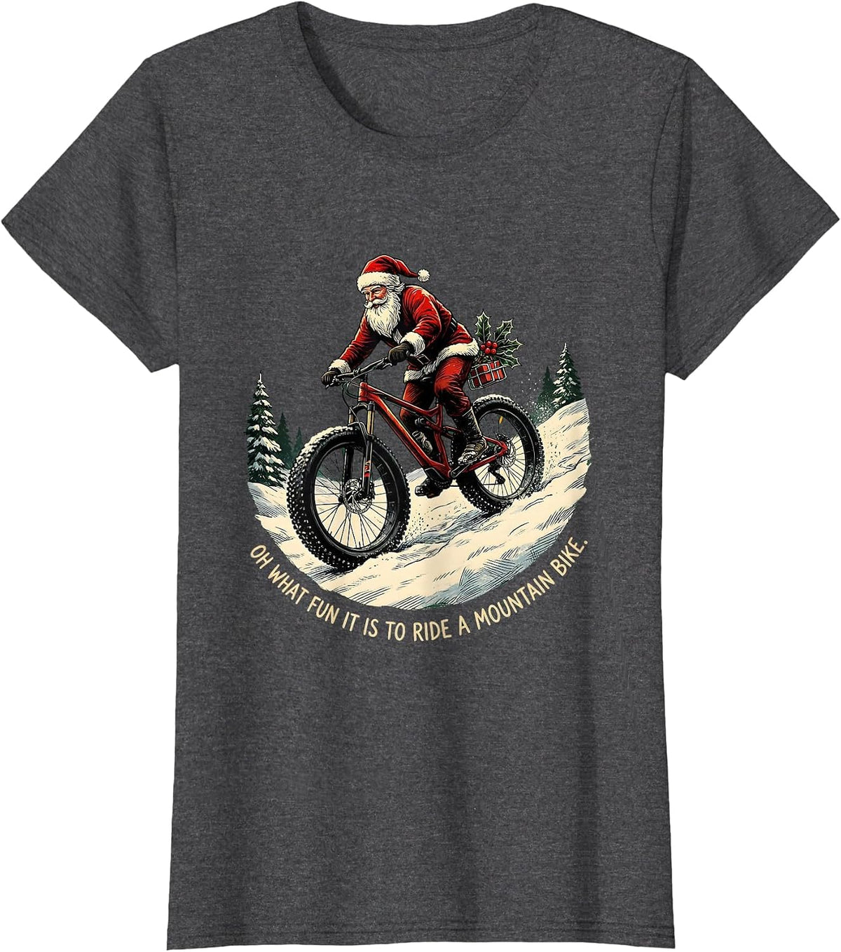 Women's Oh What Fun It Is To Ride A Mountain Bike Biker T-Shirt - Dark Heather Grey