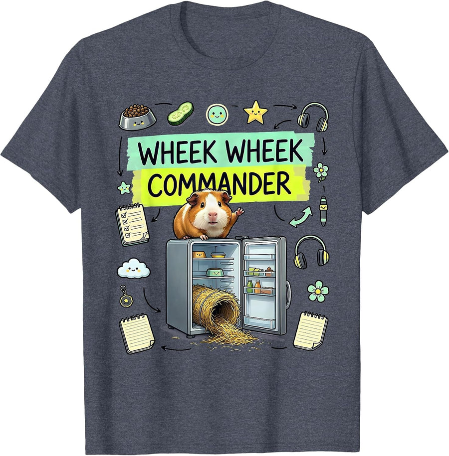 Wheek Wheek Commander Kawaii Guinea Pig Farm Animal Lover T-Shirt - Heather Blue