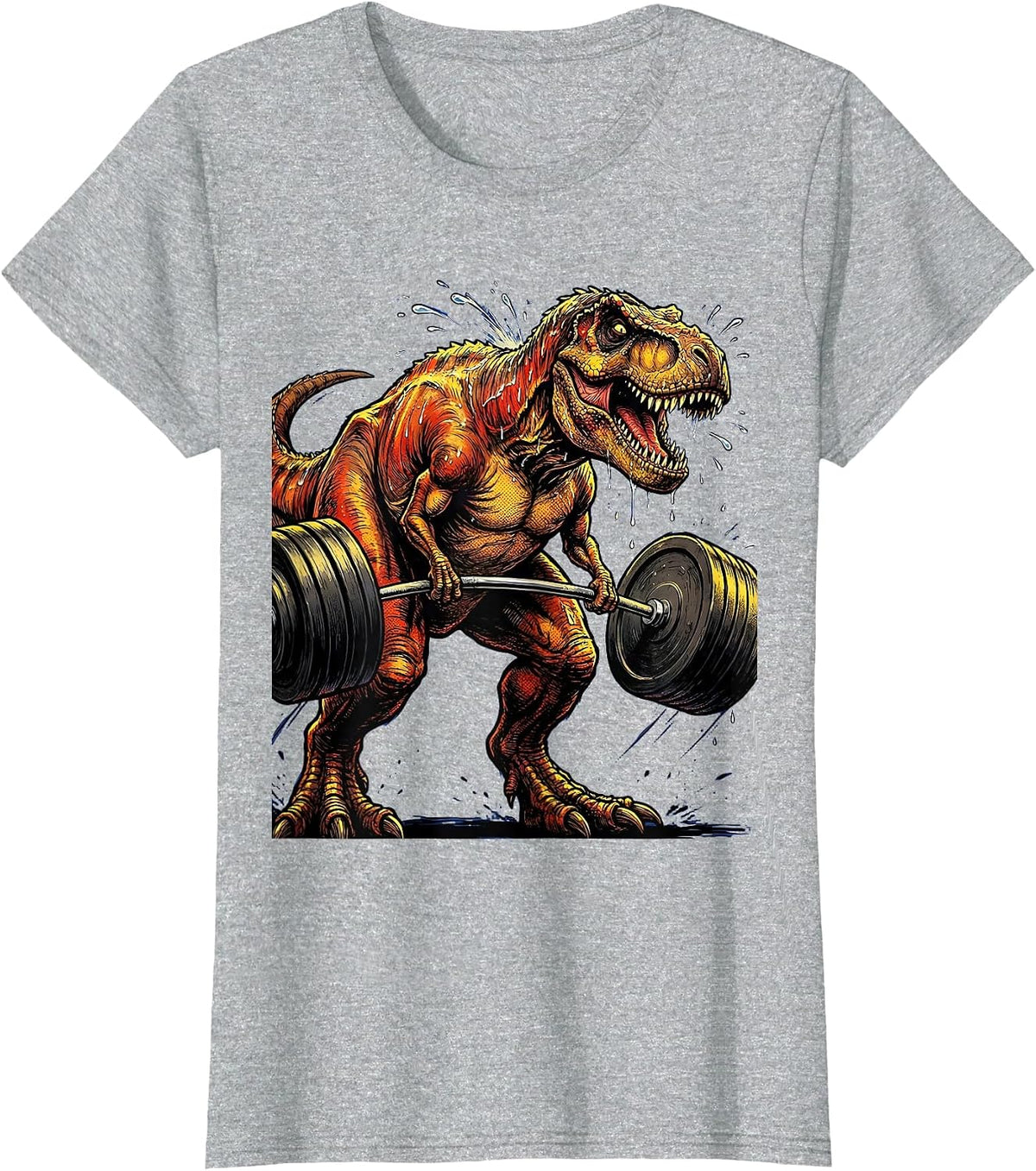 Funny T-Rex Tiny Arms Weightlifting Dinosaur T-Shirt - Heather Grey