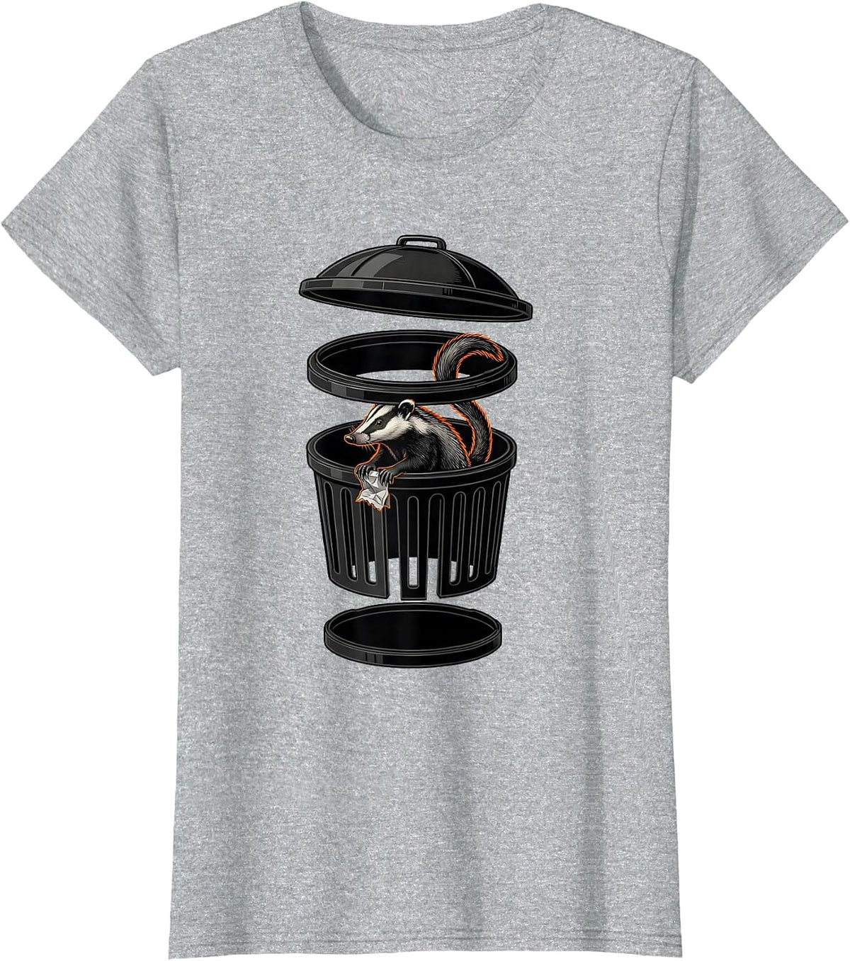 Women's Exploded Bin Opossum Diagram Funny Animal Meme Humor T-Shirt - Heather Grey