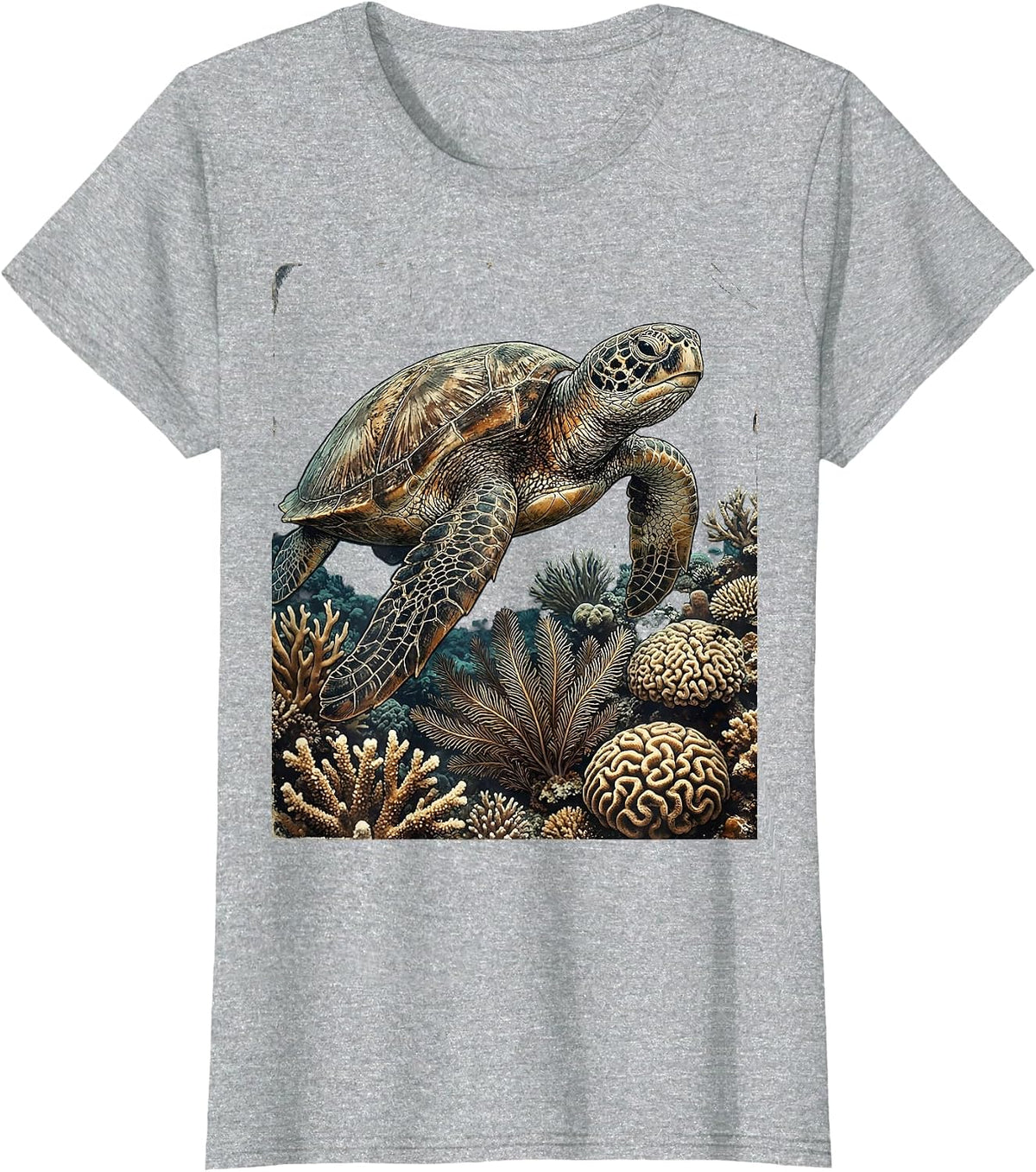 Sea Turtle Coral Reef Caribbean Ocean Design T-Shirt - Heather Grey