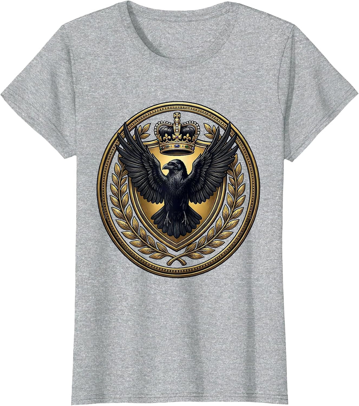 Raven on Royal Crown Ren Faire Gothic Art T-Shirt - Heather Grey