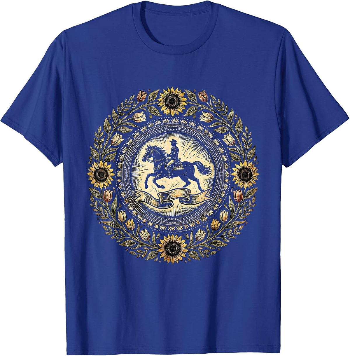 Jockey and Horse Crossing the Finish Line T-Shirt - Royal Blue