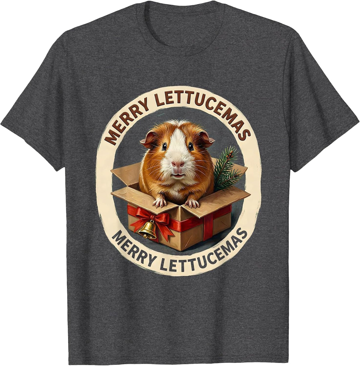 Merry Lettucemas Funny Guinea Pig Christmas Pet Lover Gift T-Shirt - Dark Heather Grey