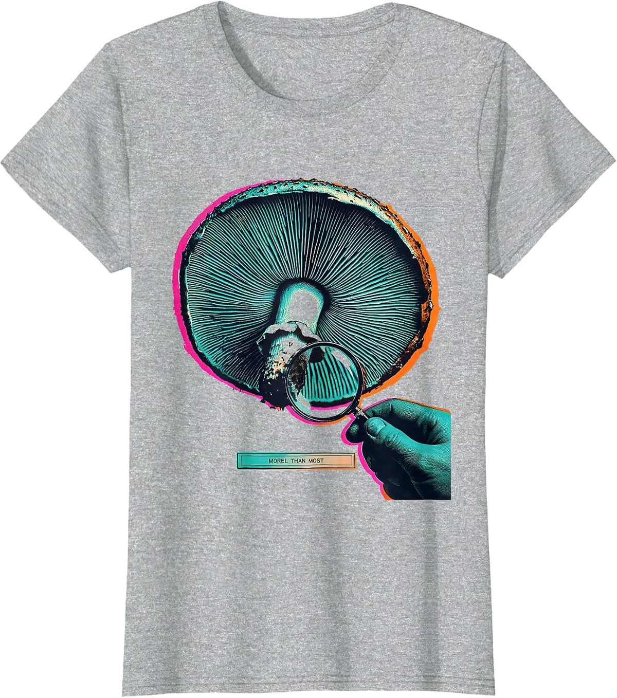Morel Than Most Risograph Mushroom Forager Mycology Humor T-Shirt - Heather Grey