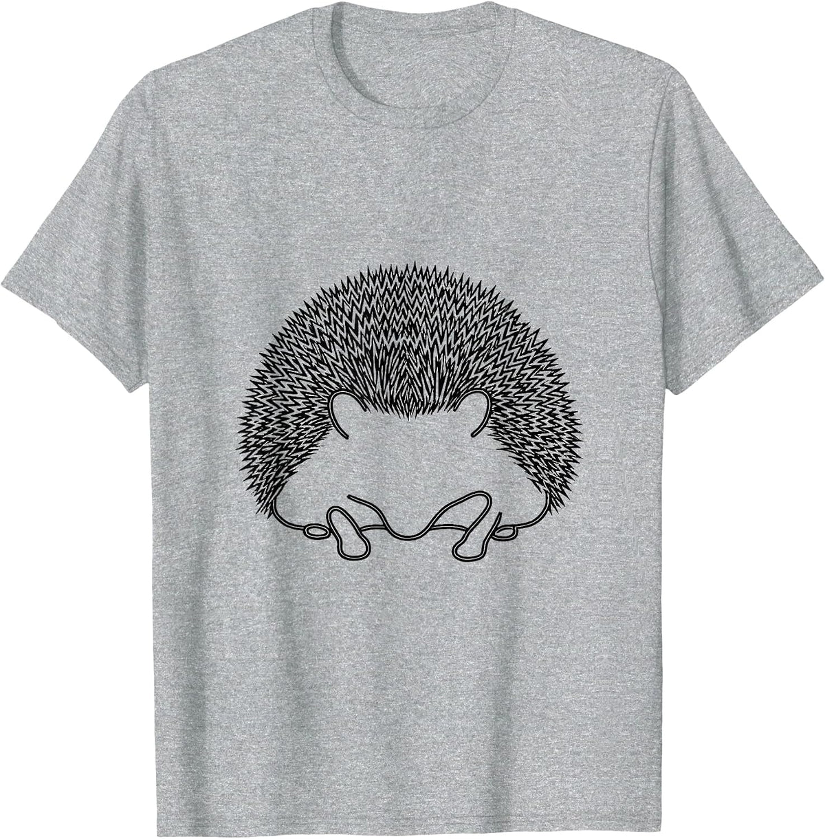Men's Curled Hedgehog Line Art Cute Animal Humor T-Shirt - Heather Grey
