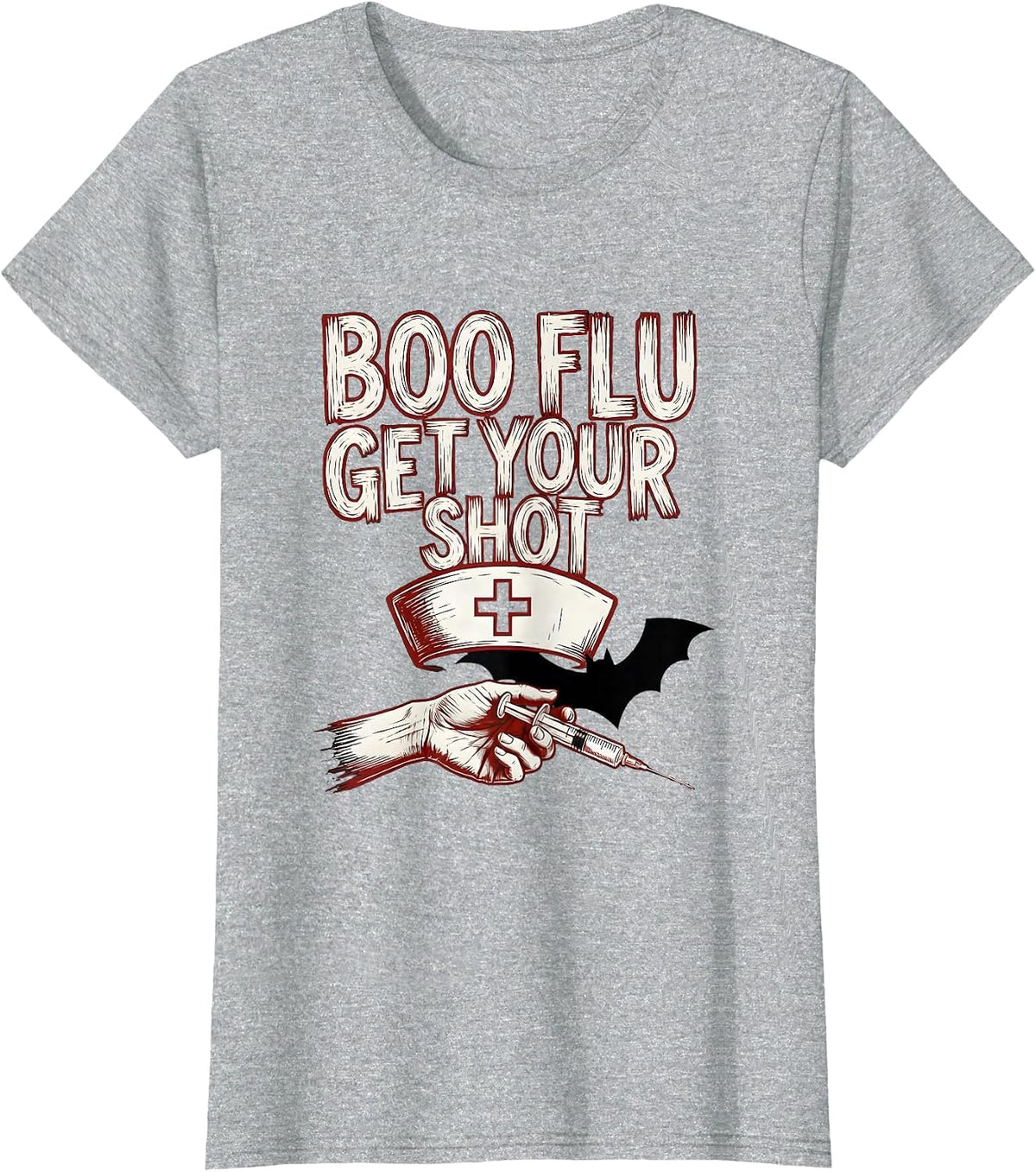 Boo Flu Get Your Shot Funny Nurse Halloween Vaccine Humor T-Shirt - Heather Grey