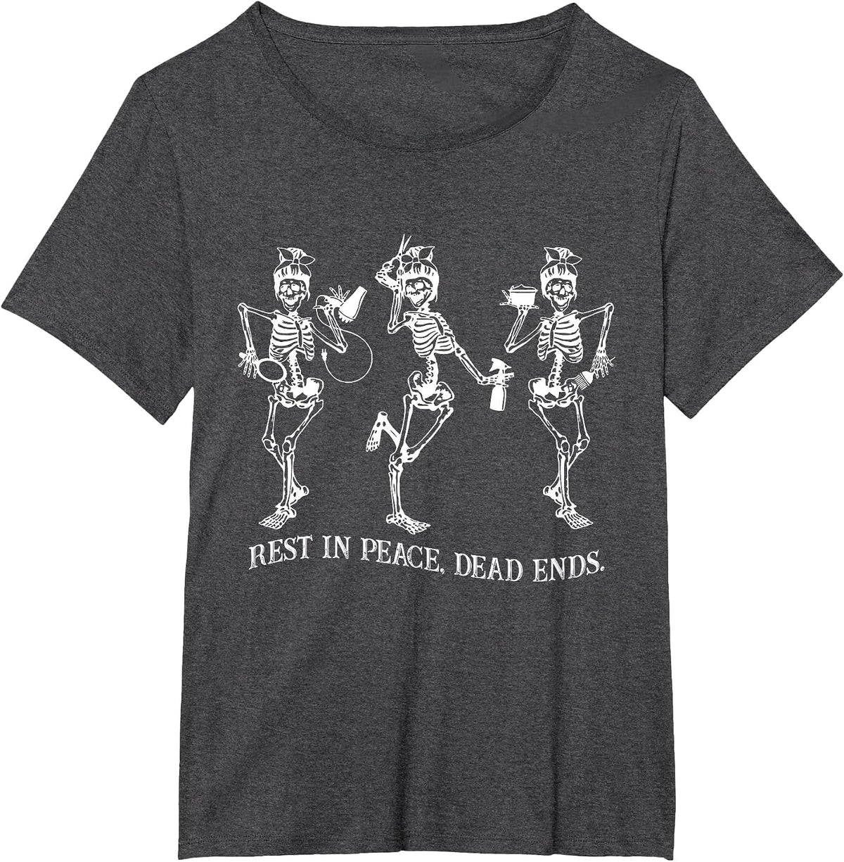 Dancing Skeleton Peace Dead Ends Hairstylist Halloween T-Shirt - Dark Heather Grey