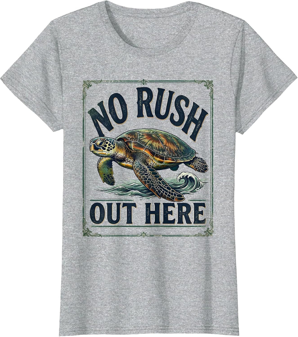 No Rush Out Here Vintage Sea Turtle Beach Vacation Souvenir T-Shirt - Heather Grey