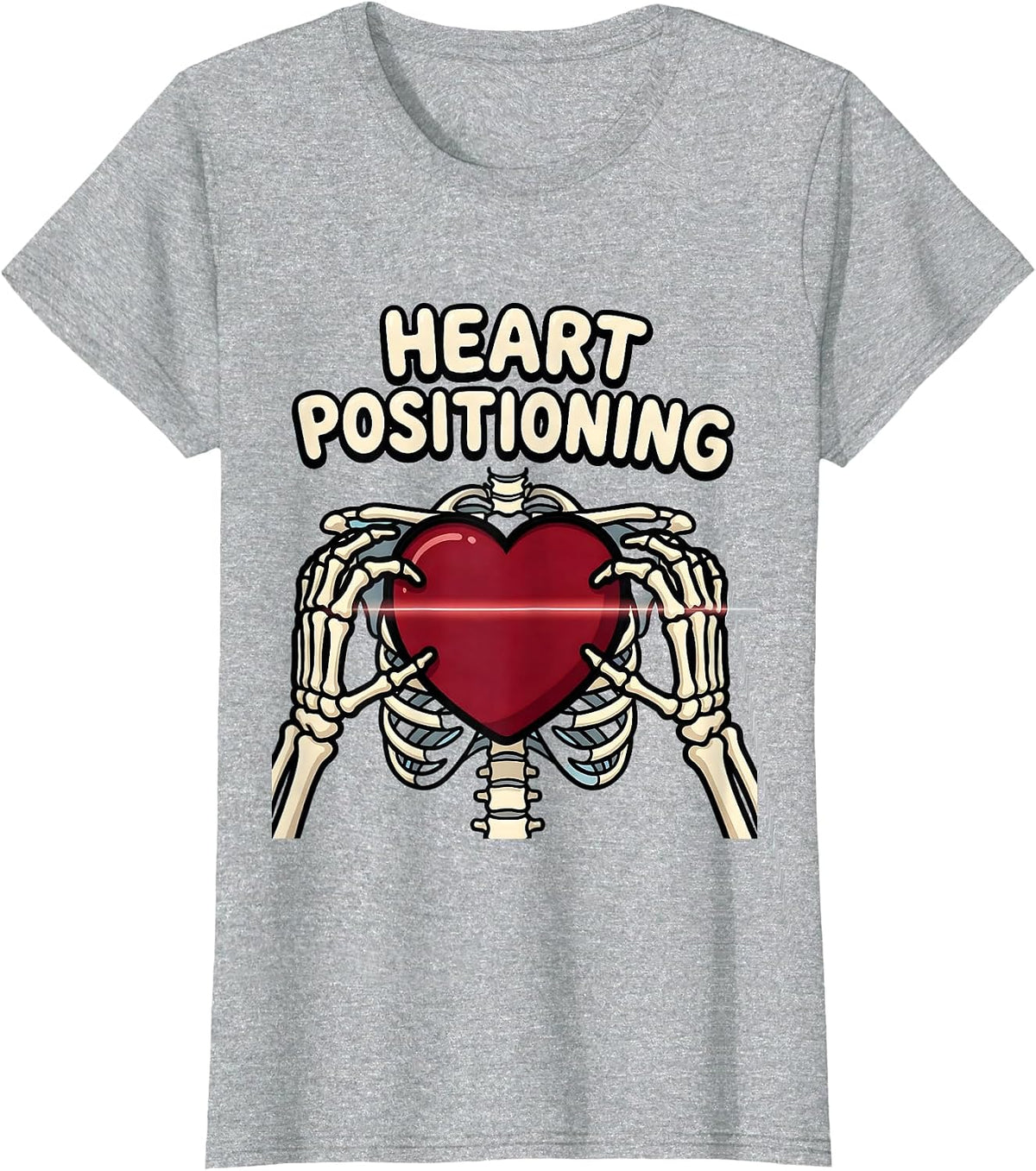 Women's Heart Positioning Funny Radiology Tech Valentine Skeleton T-Shirt - Heather Grey