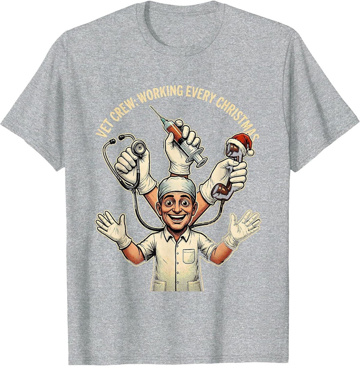 Men's Vet Crew: Working Every Christmas Funny Veterinarian T-Shirt - Heather Grey