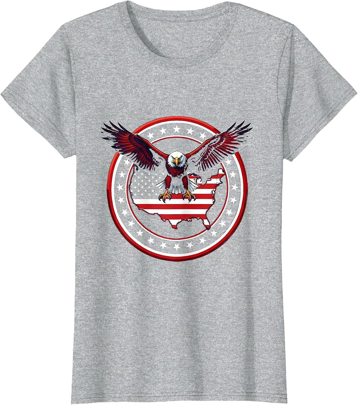 Patriotic USA Map Eagle Overlay Graphic T-Shirt - Heather Grey