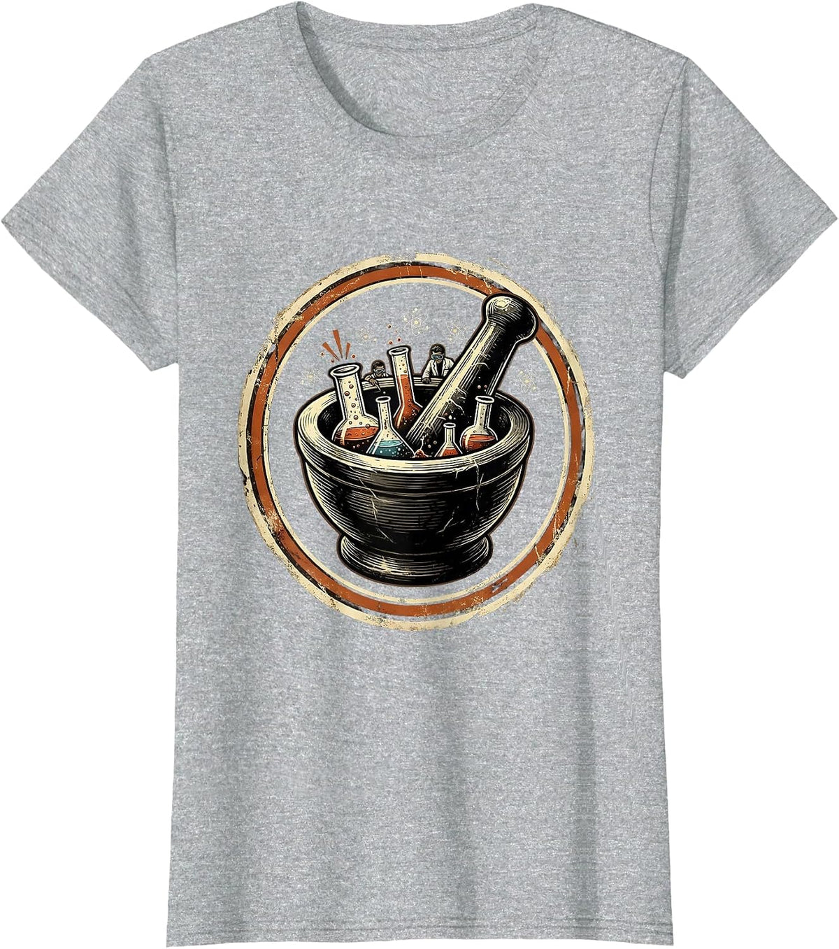Women's Mortar and Pestle Tiny Scientists Illustration T-Shirt - Heather Grey
