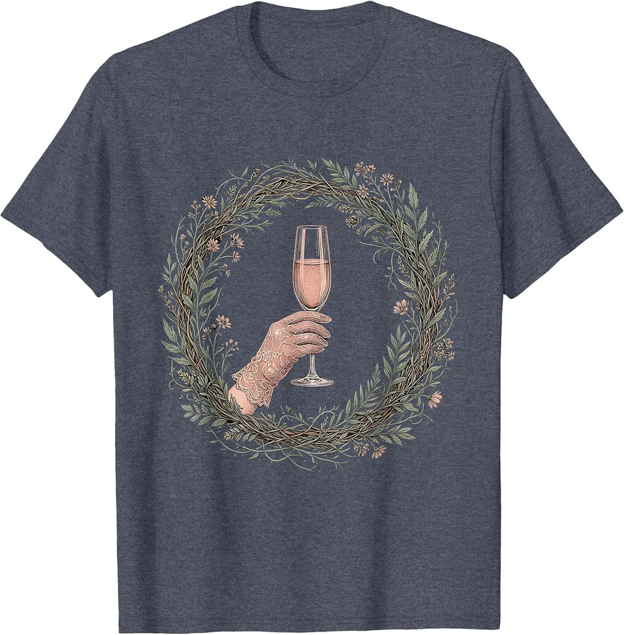 Gloved Hand Champagne Flute Celebration Graphic T-Shirt - Heather Blue