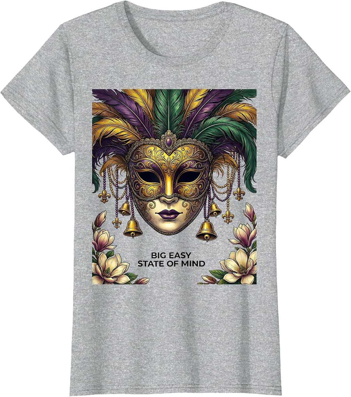 Big Easy State of Mind Mardi Gras Design T-Shirt - Heather Grey