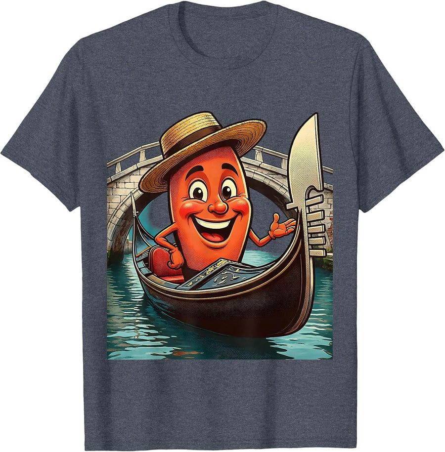 Italian Gondola Under Stone Bridge Illustration T-Shirt - Heather Blue