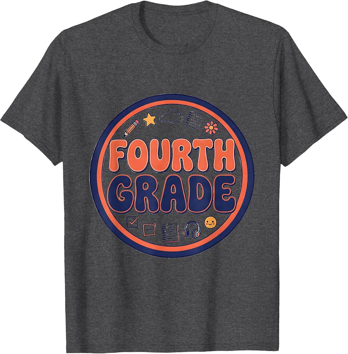 Men's FOURTH GRADE Retro Flower Power Squared Back To School T-Shirt - Dark Heather Grey