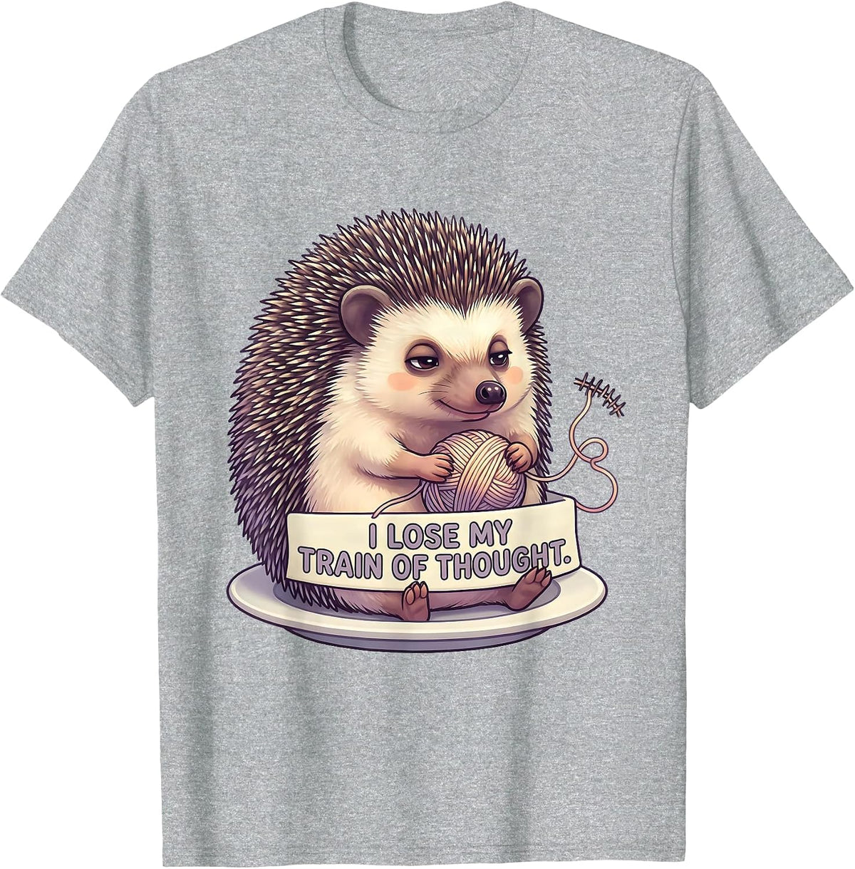 Men's I Lose My Train Of Thought Cute Kawaii Hedgehog T-Shirt - Heather Grey
