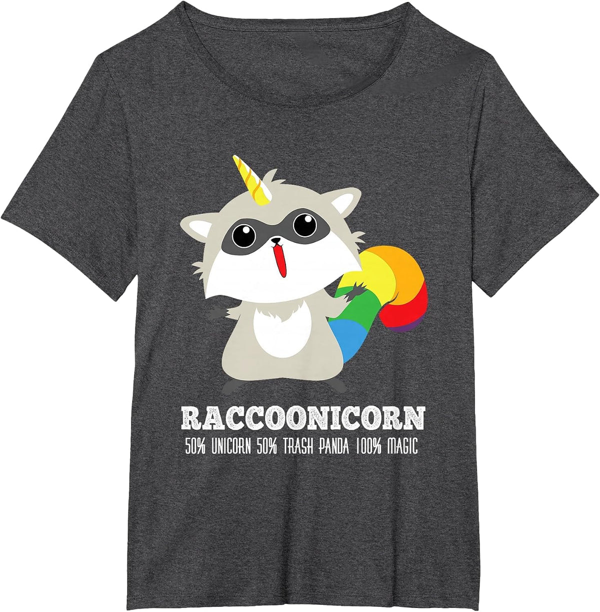 Racoonicorn Funny Trash Panda Raccoon with Unicorn Horn T-Shirt - Dark Heather Grey