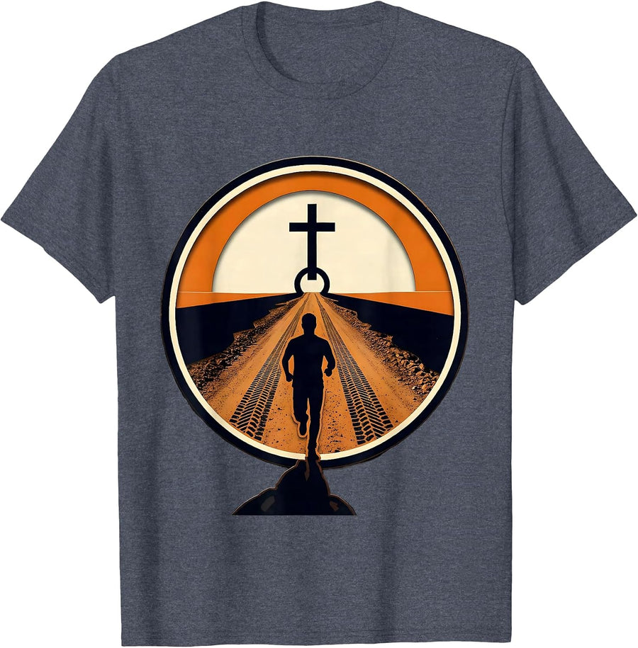 Walking Toward the Cross Faith Journey Graphic T-Shirt - Heather Blue