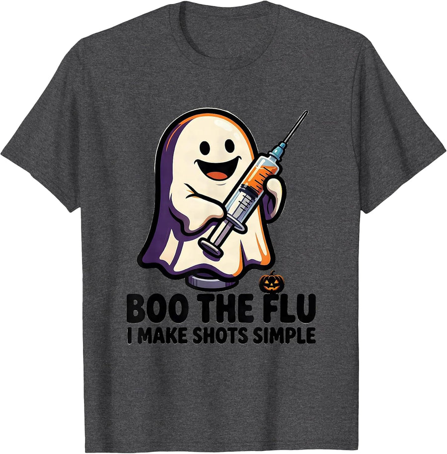 Men's Boo the Flu I Make Shots Simple Funny Nurse Halloween T-Shirt - Dark Heather Grey