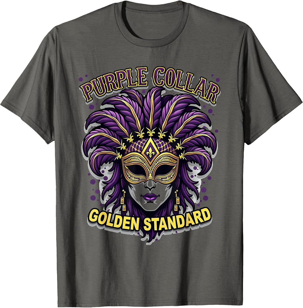 Purple Collar Golden Standard Mardi Gras Design T-Shirt - Asphalt Grey