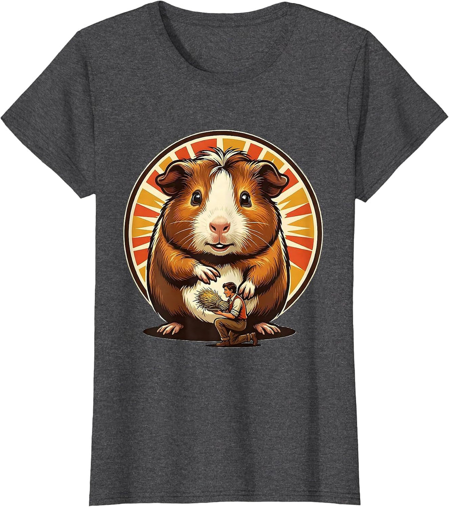 Women's Guinea Pig Mascot Retro Pet Lover Humor T-Shirt - Dark Heather Grey