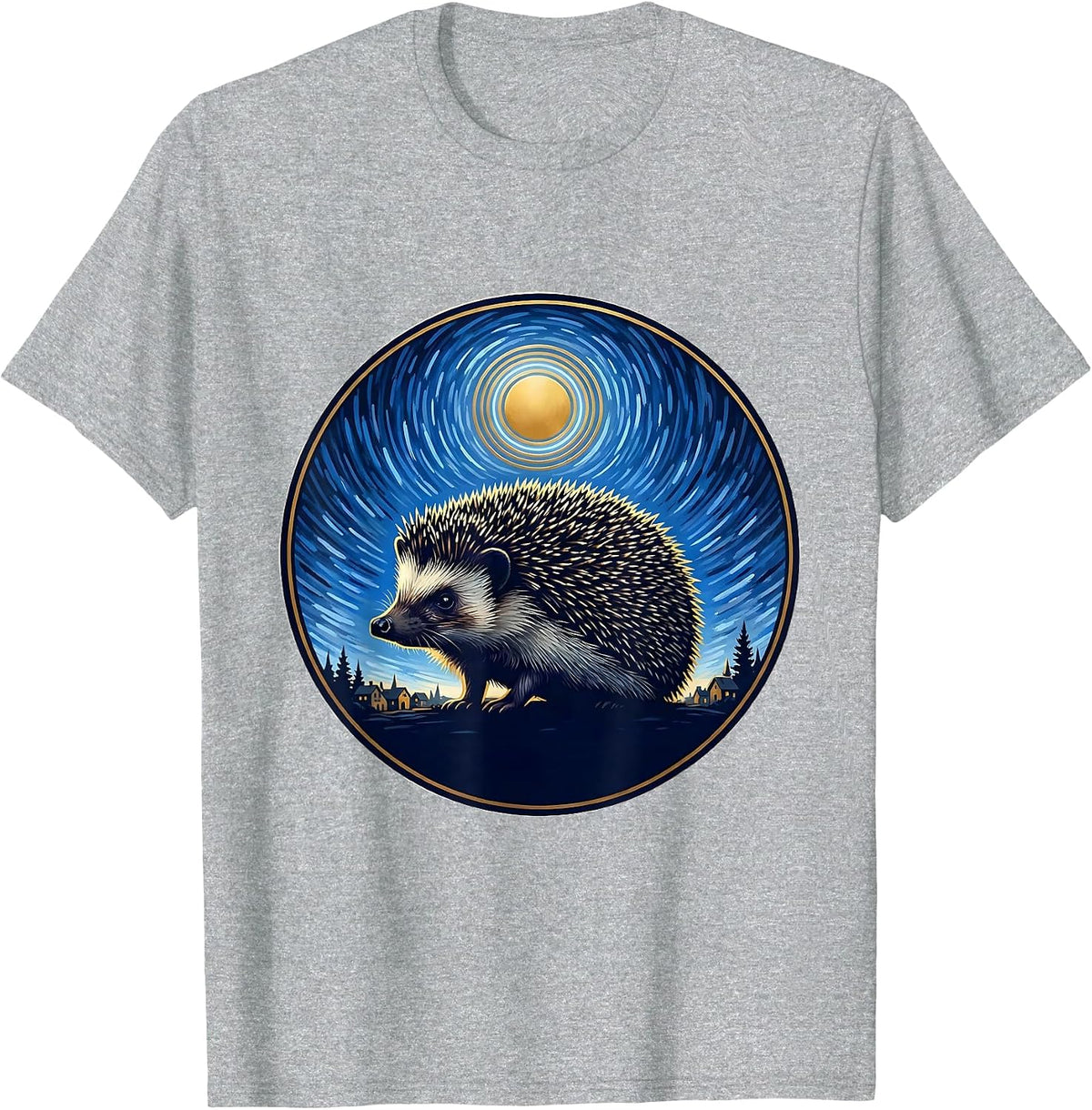 Men's Hedgehog Starry Night Van Gogh Animal Lover Art Parody T-Shirt - Heather Grey